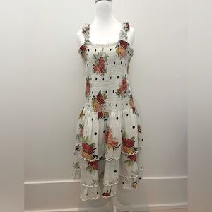 NEW Farm Rio Nanaju Tropical Polka Dot White Smocked Tiered Midi Dress Sz XL